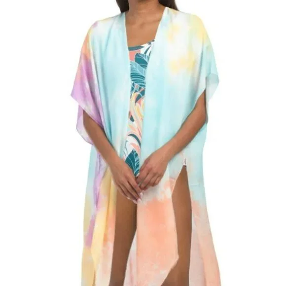 NWT LULLA COLLECTION BY BINDYA Rainbow Multi Tie Dye Kimono Top Swim Cover Up - Picture 8 of 8